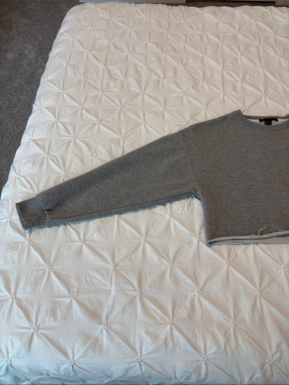 Raw-Hem Cropped Crewneck Sweatshirt - Gray - Picture 6 of 7